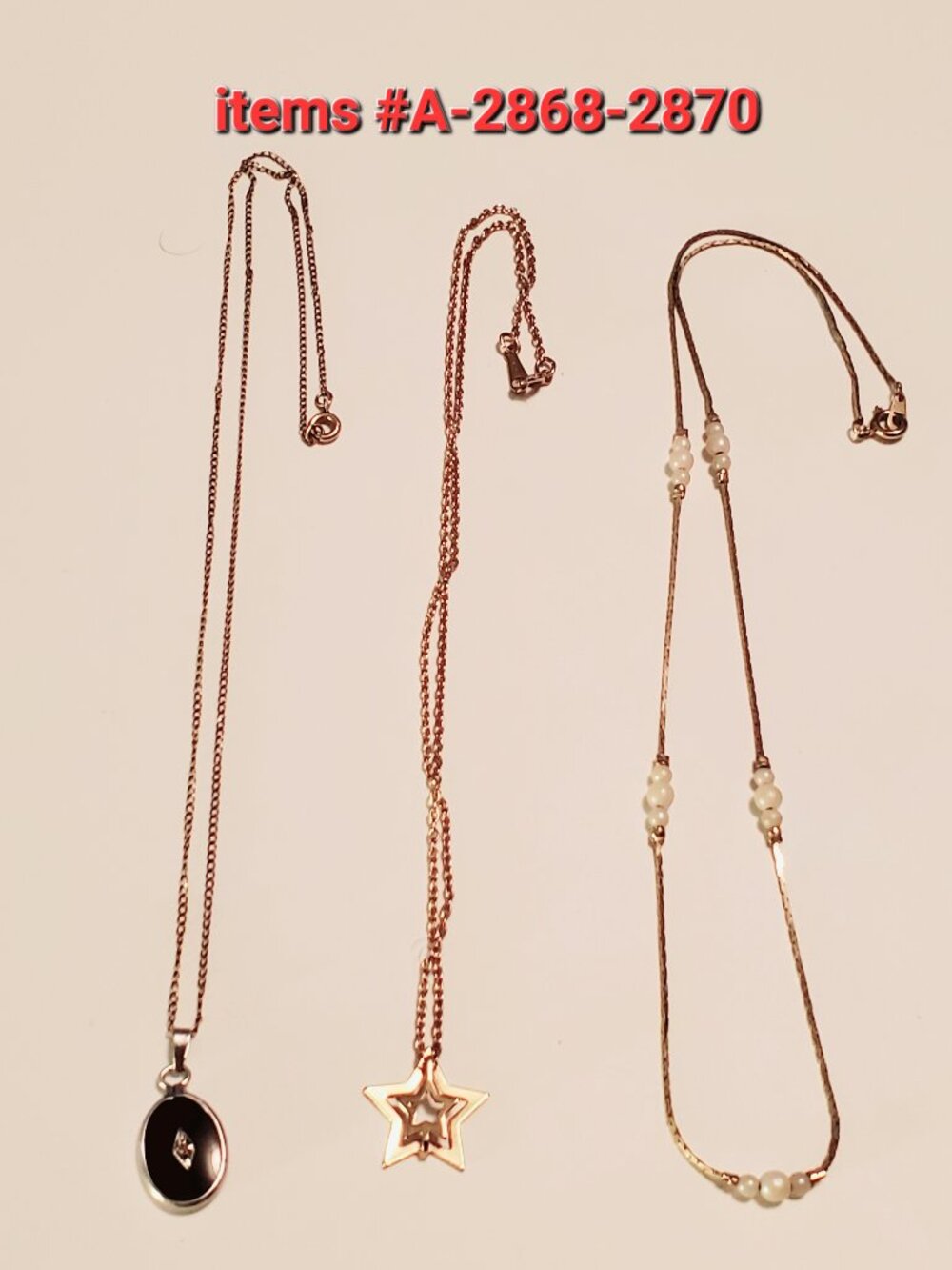 3 Gold chain necklaces, items # A-2867-2879., wt. 7 grams.